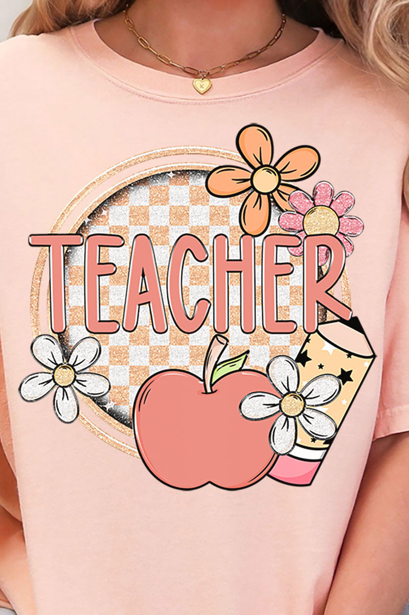 Cutesy Checkered Teacher Comfort Colors Adult Ring-Spun Cotton Tee