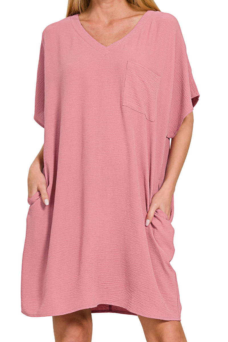 Go With The Flow Light Rose V-Neck Pocket Shirt Dress product image 1