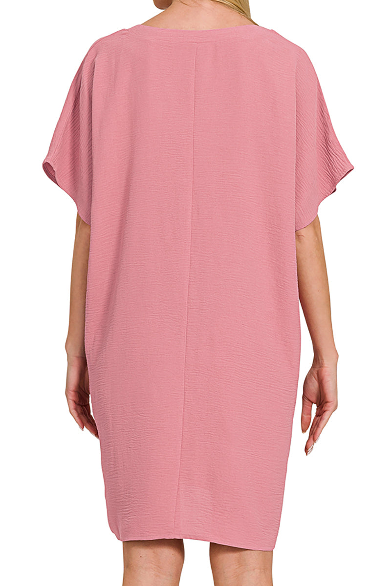 Go With The Flow Light Rose V-Neck Pocket Shirt Dress product image 2