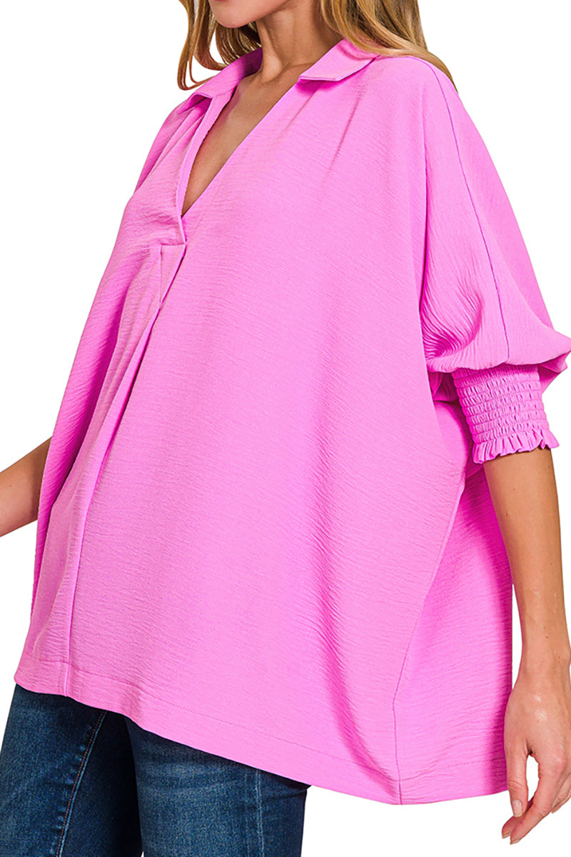 Bright Mauve Sophie Smocked Sleeve Airflow Top