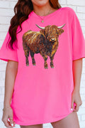 Highland Cow Faux Rhinestone Comfort Colors Adult Ring-Spun Cotton Tee
