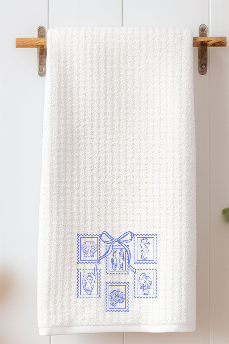 Coquette Coastal Stamps Waffle Kitchen Towel