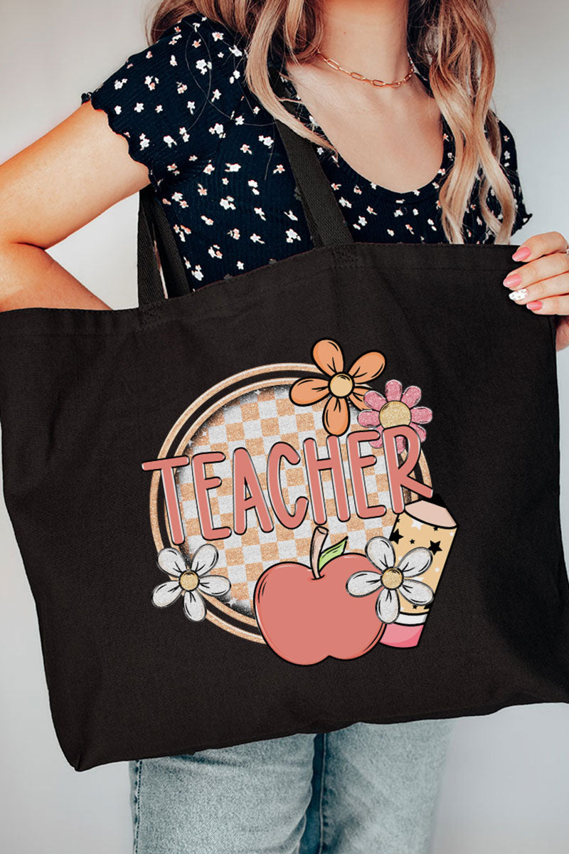 Cutesy Checkered Teacher Canvas Jumbo Tote
